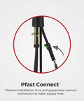 Bellance 8 Inch Widespread Bathroom Sink Faucet Two Handle Three Hole Design Matte Black Finish NSF Certified No Fuss Install With Push And Seal Drain Model LF049BLLB showcasing Pfast Connect feature with installation tools.