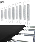 Super Heavy Duty 10-Pack Steel Extension Springs With 50kg Load Capacity Perfect For Garage Doors Ramps Tractors And Agri Machinery Without Losing Elasticity Made From Premium High Carbon Steel For Tough Jobs displayed in a line with hooks.