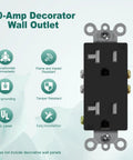 Decorative Receptacle Outlet, Tamper Resistant Decorator Wall Outlet, 20 Amp 125 Volt Grounding, UL Listed, Black, self-grounding