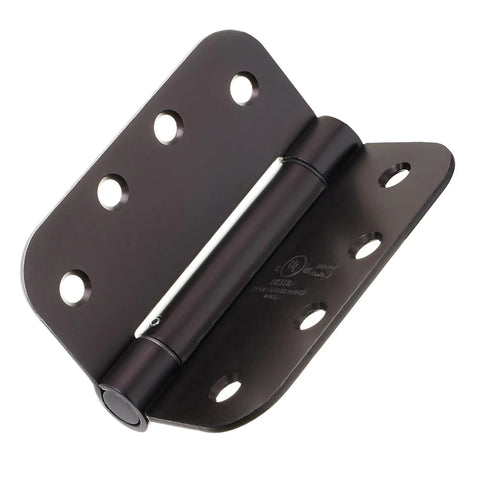 Close-up of Heavy Duty 4 Inch Self Closing Spring Door Hinges Two Pack With Adjustable Closing Power And Oil Rubbed Bronze Finish.
