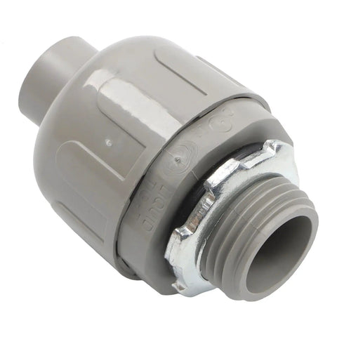 30 Piece Tough As Nails 1/2 Inch Pvc Liquidtight Straight Connectors For Flexible Electrical Conduit With Sure Grip 180 Angled Seal No Sweat Job Site Staple, PVC connector with metal grip.