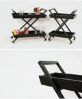 Heavy Duty Kitchen Storage Cart With Three Tier Rust Resistant Metal Frame And Tempered Glass Top Industrial Style Serving Trolley for drinks and snacks.