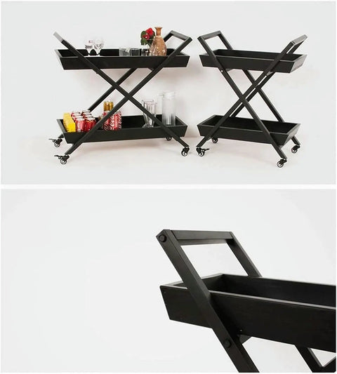 Heavy Duty Kitchen Storage Cart With Three Tier Rust Resistant Metal Frame And Tempered Glass Top Industrial Style Serving Trolley for drinks and snacks.