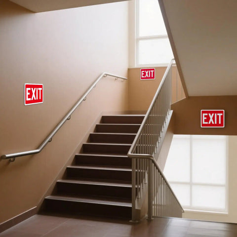 Two Pack Aluminum Red Exit Signs for Doors and Walls, High Visibility Reflective Safety Signs in stairwell, 8 x 6 Inches, Durable Aluminum