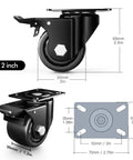 2 Inch Heavy Duty Caster Wheels Set Of 4 With Locking Swivel Plate Industrial Casters Load Capacity 2200lbs dimensions diagram
