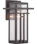 Boxwood Collection 1-Light Outdoor Wall Lantern with Clear Seeded Glass, Antique Bronze Finish, Craftsman Style, Medium Size