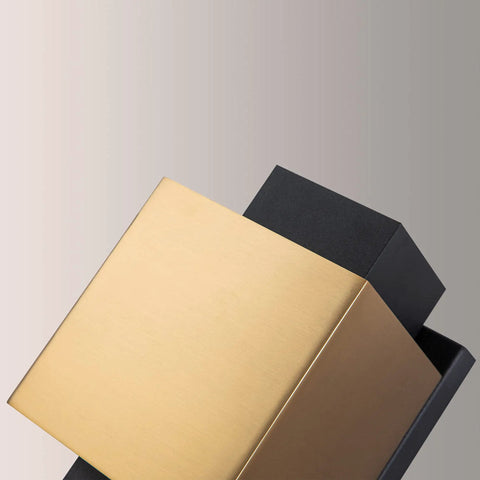 Gold And Black LED Outdoor Wall Light Fixture for Porch, Patio, and Hallways, showing gold and black modern design close-up