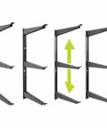 Heavy Duty Wood And Lumber Storage Rack Two Pack Holds Up To 960 Lbs Wall Mounted Steel Shelving For Garage Basement And Pantry Easy To Install Durable 3 Tier Storage Solution, side view of adjustable steel racks