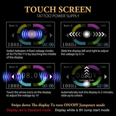Touch Screen Tattoo Power Supply With 1600mAh Battery And LCD Display, Lightweight Aluminum Frame, Silicone Wristband, Portable Ready Pack For Rotary Tattoo Machines, Perfect For Outdoor Sessions
