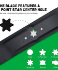 42 Inch Mower Blades With 6 Star Mounting Pattern For Bronco Pony XT1 LT42 42 Inch Deck Zero Turn Lawn Tractor Mulching Type 1 942-0616A 742-0616A Replacement showing 6-point star center hole.