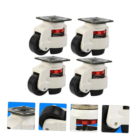 Heavy Duty Swivel Leveling Casters 4 Pack with wear-resistant nylon pucks and adjustable feet for workbench use.