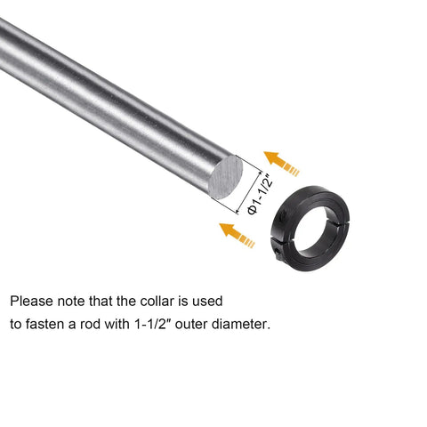 Double Split Shaft Collar Clamp On For One And A Half Inch Rod, Two And Three Eighths Inch Outside Diameter, Nine Sixteenths Inch Width, Black Oxide Finish, Set Screw Axle Collar For Secure Positioning And Vibration Control.
