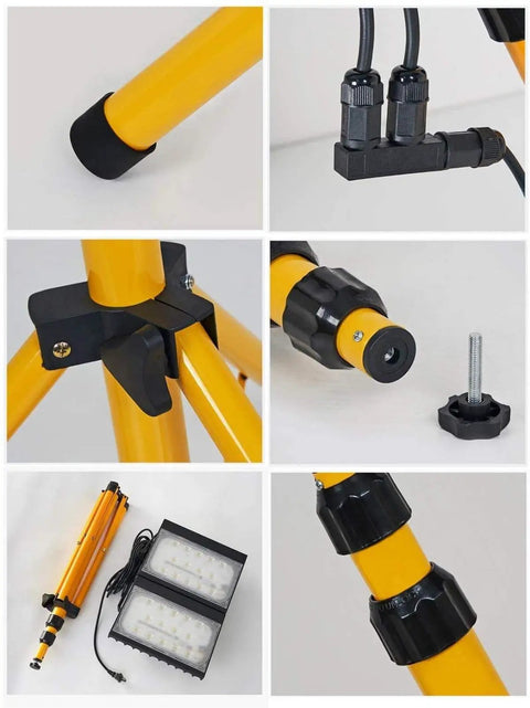 JUDYSSY Spot Lighting Outdoor Led Floodlight with Tripod Stand close-up of tripod features and assembly parts.