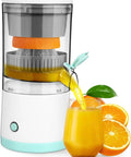 Premium Portable Electric Citrus Juicer, Powerful 45W Motor With Retractable Blade, Fast Press Fruit Extractor pouring fresh juice.