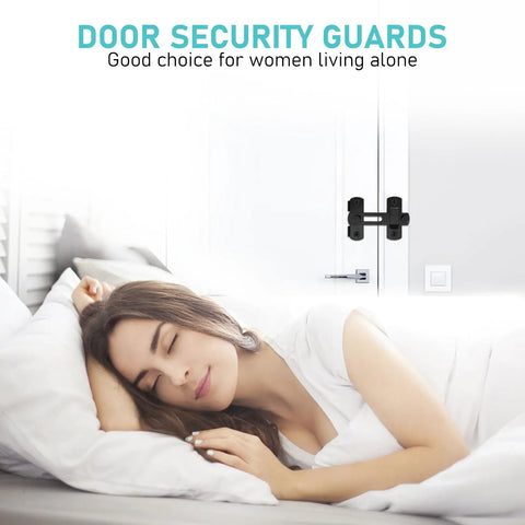 Four Pack Black Stainless Steel Sliding Barn Door Latches Featuring A 180 Degree Flip Bolt Setup And Hella Smooth Corrosion Resistant Coating For Super Solid Everyday Security That Keeps Your Home Locked And Loaded Always with a woman relaxing in bed.