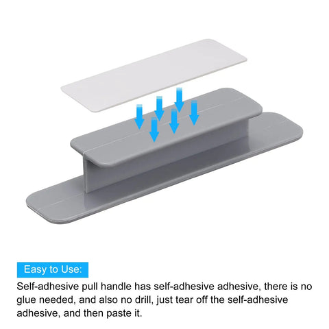 Four Pack Self Adhesive Drawer Handles Grey Plastic Pulls For Cabinets Bathroom Closet Wardrobe Dresser 110mm Long With Smooth Groove Design And Easy No Drill Installation, side view