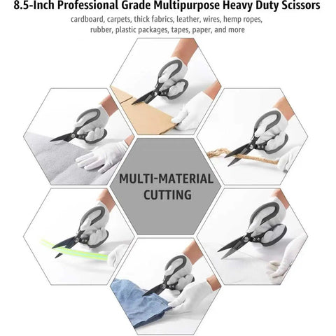 Heavy Duty All Purpose Scissors 8.5 Inch Pro Grade Stainless Steel Blades With Frosted Gray Comfort Grip Handle cutting materials