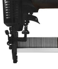 Close-up of Pneumatic 18 Gauge Fencing Stapler With Belt Hook for mesh and trellis fencing, displaying staple loading mechanism.