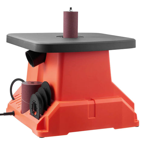 Heavy Hitter Benchtop Oscillating Spindle Sander With 2400 RPM Drive And Six Quick Change Sleeves for smooth wood finishing.