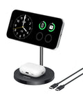 Must Have MagSafe Compatible 15W Fast Charging Stand With MagGo 2 In 1 Wireless Charger Station For iPhone 17 16 15 14 13 12 And AirPods Pro Qi2 Certified Black with phone and AirPods placed on stand