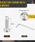 Top Rated M6 X 20 Millimeter Pan Head Torx Security Screws Built Tough With Genuine 304 Stainless Steel Silver Finish Straight Upgrade Anti Theft License Plate Fasteners 20 Pack For Any Ride Or Rig with wrench and measurements.