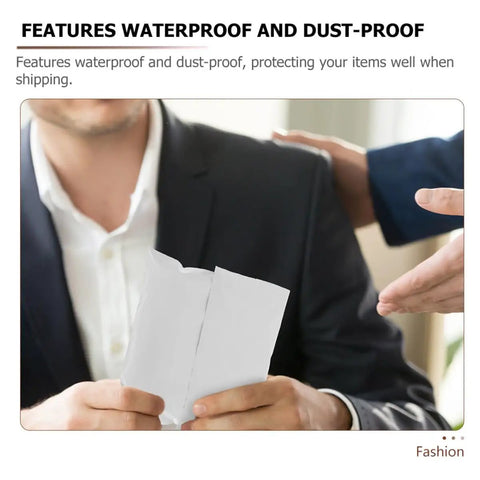 Person holding a waterproof shipping bag, demonstrating the features of Bulk Pack Water Resistant Self Sealing Shipping Bags 25x30cm.