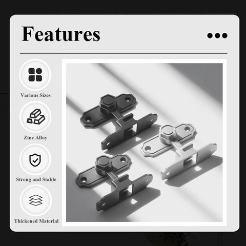 Wopanxye Flip Gate Latch for Barn Door, 360 Degree Rotary Hasp showcasing three zinc alloy latches with anti-drop design.