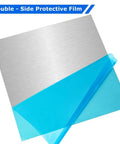 Six Pack 5052 Aluminum Sheet Metal 12x12 Inch Flat Plate 0.02 Inch Thick With Protective Film shown with film partially removed.