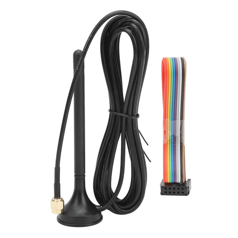 Straightforward Plug In Setup For Eight Channel Alert Module with black antenna and multi-colored connector wires.