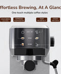 Touchscreen interface of Dope 2-In-1 Espresso Machine And Cold Brew Maker With Badass 20 Bar Pump displaying brew options.