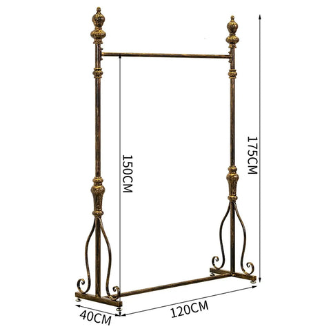 Vintage Bronze Coat Rack With Shelf Freestanding Clothes Rack Industrial Garment Hanger showing dimensions 175x120x40cm
