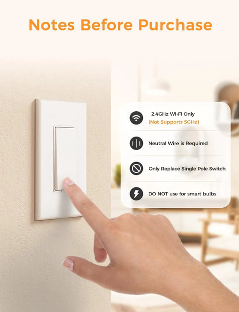 Hand touching Single Pole Smart Switch With Neutral Wire Required Works With Apple HomeKit Amazon Alexa And Google Assistant 2 Pack 2.4GHz WiFi No Hub Needed Remote And Voice Control Fits 1 2 3 4 Gang Decora Wall Plates