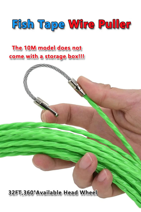 Professional 32 Ft Fish Tape Wire Snake For Electrical Installations with green polyester-coated steel shaft.