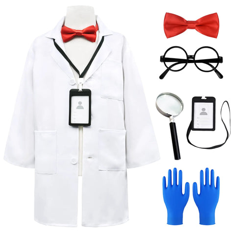 Mad Scientist Costume Kit For Kids With Thick White Lab Coat Goggles Magnifying Glass Gloves And Bow Tie For Boys And Girls Ages 3 To 12 Halloween Dress Up And Birthday Parties