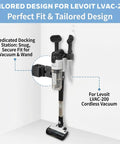 Wall Mount Docking Station For LVAC 200 Cordless Vacuum holding vacuum and attachments on wall, black design, easy install.