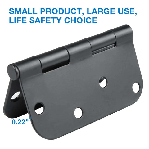 Three Pack Matte Black Four Inch Radius Door Hinges Five Eighths Inch Heavy Duty Residential Door Hardware With Twenty Four Free Screws Built To Last And Easy Install For Interior Exterior Doors And Gates, product image showcasing hinge design.