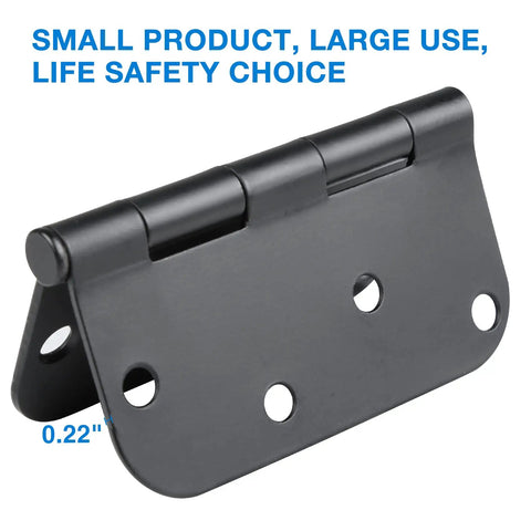 Matte black plain bearing hinge, 0.22 inch thickness, for secure mounting in various applications, part of 12 Pack Matte Black Door Hinges 4 Inch 5/8 Radius Plain Bearing Heavy Duty Workhorse With 270 Degree Rotation Includes 96 Extra Long Screws For Interior Doors Drawers Dressers Wardrobe.