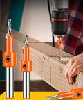 Premium Countersink Drill Bit Set For Woodworking and Timber with sharp edges sinks screws into wood.