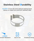 Heavy Duty 3 Inch Stainless Steel Exhaust Tacking Band Clamp Locks Down Tight For Zero Fuss Weld Setup And Dead Straight Pipe Fitment On Your Custom Exhaust Build Projects Today.