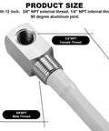 Boat Fuel Tank Pickup Tube 12 Inch Depth Universal Fit, Adjustable Length Rigid Polyethylene With Strainer, Marine Gas Tank Supply Line for Ethanol E10 E85, Built Tough, Durable, And Easy To Install - showing 90-degree aluminum joint and thread sizes