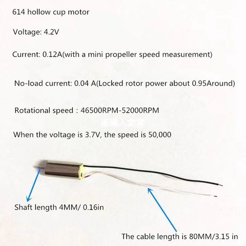 614 Hollow Cup Drone Propellers And Coreless Micro Motors Kit For RC Helicopters And Quadcopters, 3.7V Motor Specifications