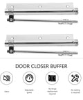 2 Pack Automatic Door Closer With Folding Support Arm Stainless Steel And Aluminum Alloy Silver Finish Beefy Heavy Duty Spring Door Closer Buffer For Smooth Quiet Close And Durable Weather Resistant Construction For Interior Or Exterior Doors