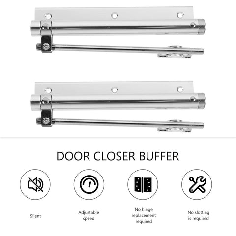2 Pack Automatic Door Closer With Folding Support Arm Stainless Steel And Aluminum Alloy Silver Finish Beefy Heavy Duty Spring Door Closer Buffer For Smooth Quiet Close And Durable Weather Resistant Construction For Interior Or Exterior Doors