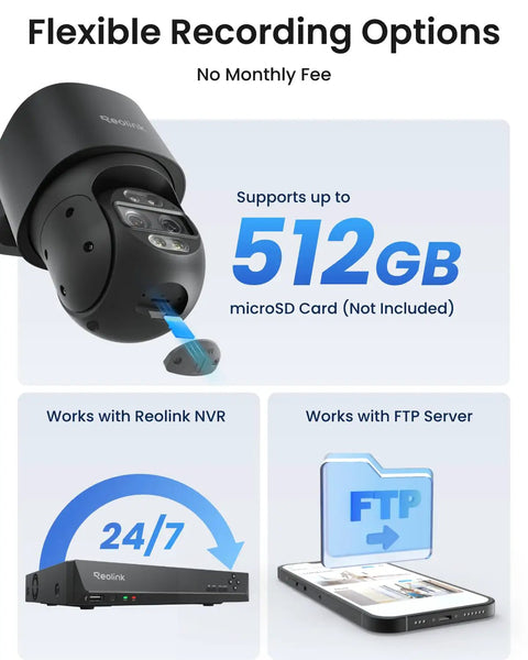 Power Over Ethernet PTZ Security Camera System With 4K Dual Lens 6X Hybrid Zoom flexible recording options image.