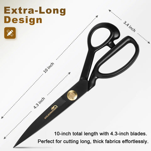 Heavy Duty 10 Inch Fabric Scissors Set With SK5 High Carbon Steel Do It All Pro Grade Shears And Built-In Measuring Tape For Sewing, Quilting, And DIY Crafts Includes Tailor Chalk Seam Ripper And Wrench Made In Solingen Germany, 10-inch scissors