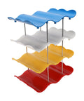 Colorful plastic Go-To Four-Tier Stackable Cup Organizer With Wave Shape Bottle Rack for versatile kitchen and RV use.