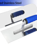 All In One Pro Grade Concrete Tools Kit With Stainless Steel Trowels showing polished 14in pool trowel reflection