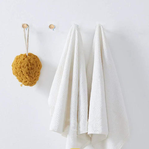 Must Have Adhesive Hat Hooks And Hangers Wall Rack Up To Eight Pounds For Baseball Caps Cowboy Hats Bucket Hats And More Eight Pack Entryway Wardrobe Organizer With Handmade Extended Wooden Pegs holding towels and sponge