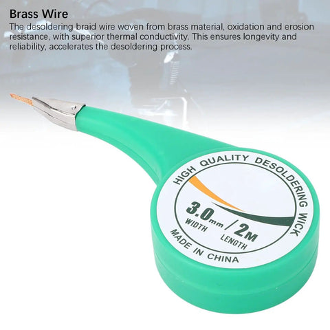 Pro Grade Desoldering Wick Braid with Flux for PCB Cleaning and Repair, brass solder removal wire, 2m length and 3.0mm width