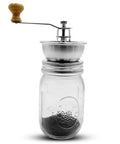 Mason Jar Coffee Grinder Lid With Manual Crank Burr Grinder, fits regular mouth jars, showing rust-proof ceramic mechanism